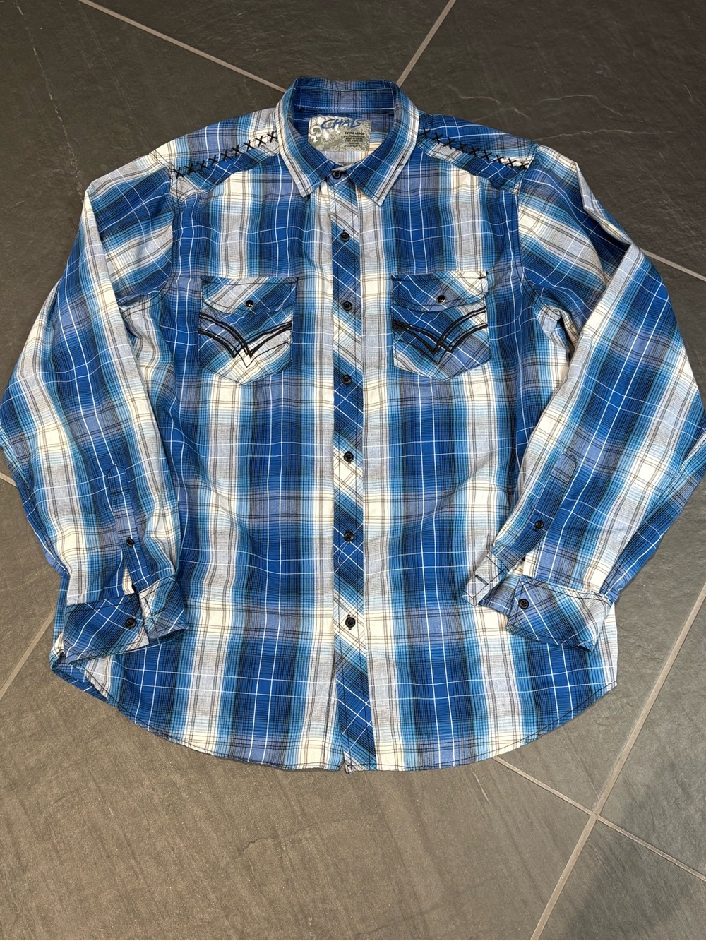 Chalc Western Plaid Men’s Shirt Blue Plaid XL